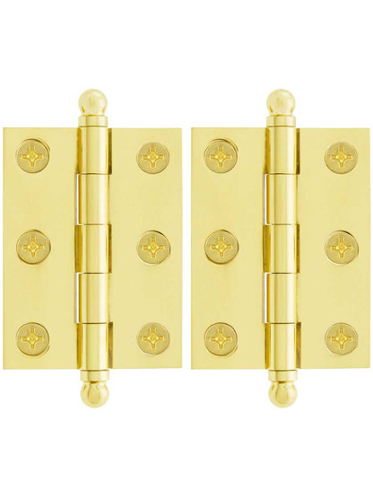Pair of Premium Solid Brass Cabinet Hinges - 2 inch x 1 1/2 inch in Polished Brass.